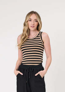 Lemon Tree Eva Stripe Tank Mocha Black