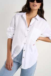 Re Union: RE:UNION Optimum White Linen Oversized Shirt